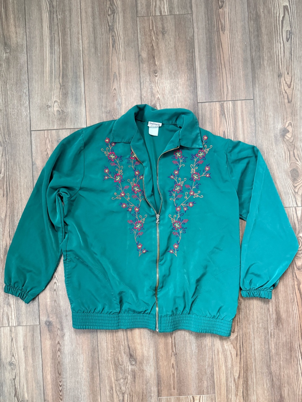 BonWorth Y2K Teal Floral Embroidered Zip Jacket Made in USA